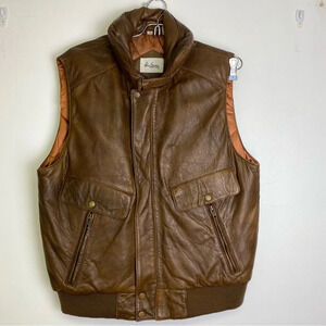 Vintage Adam Spencer Leather Vest Moto Bomber Medium 38 - 40 Brown
